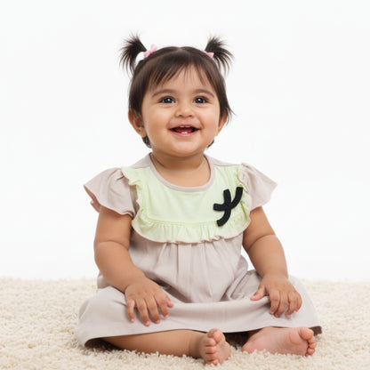 Firstkiss|Baby Girl Ruffled Yoke Cotton Tunic Dress - Toddler Short Sleeve Frock|FREN